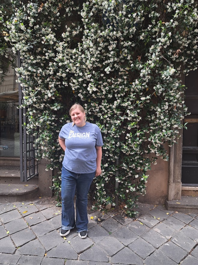 Mack by some flowers in Rome