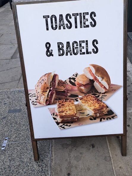 Toasties and Bagels sign