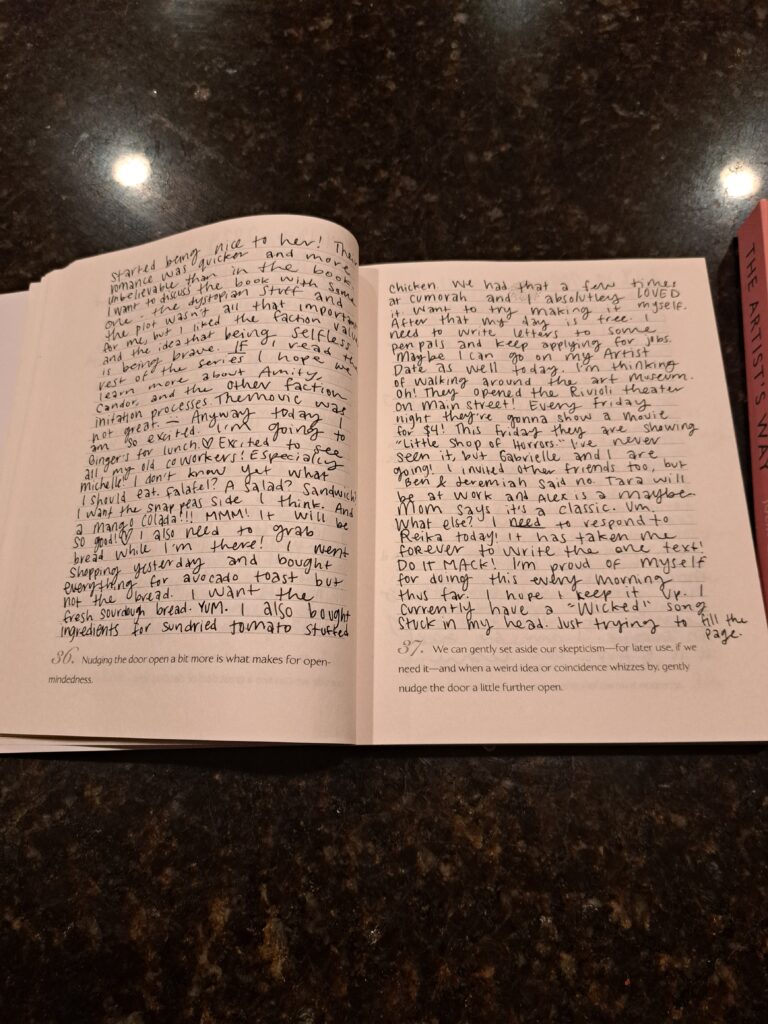 My morning pages in the Artist's Way